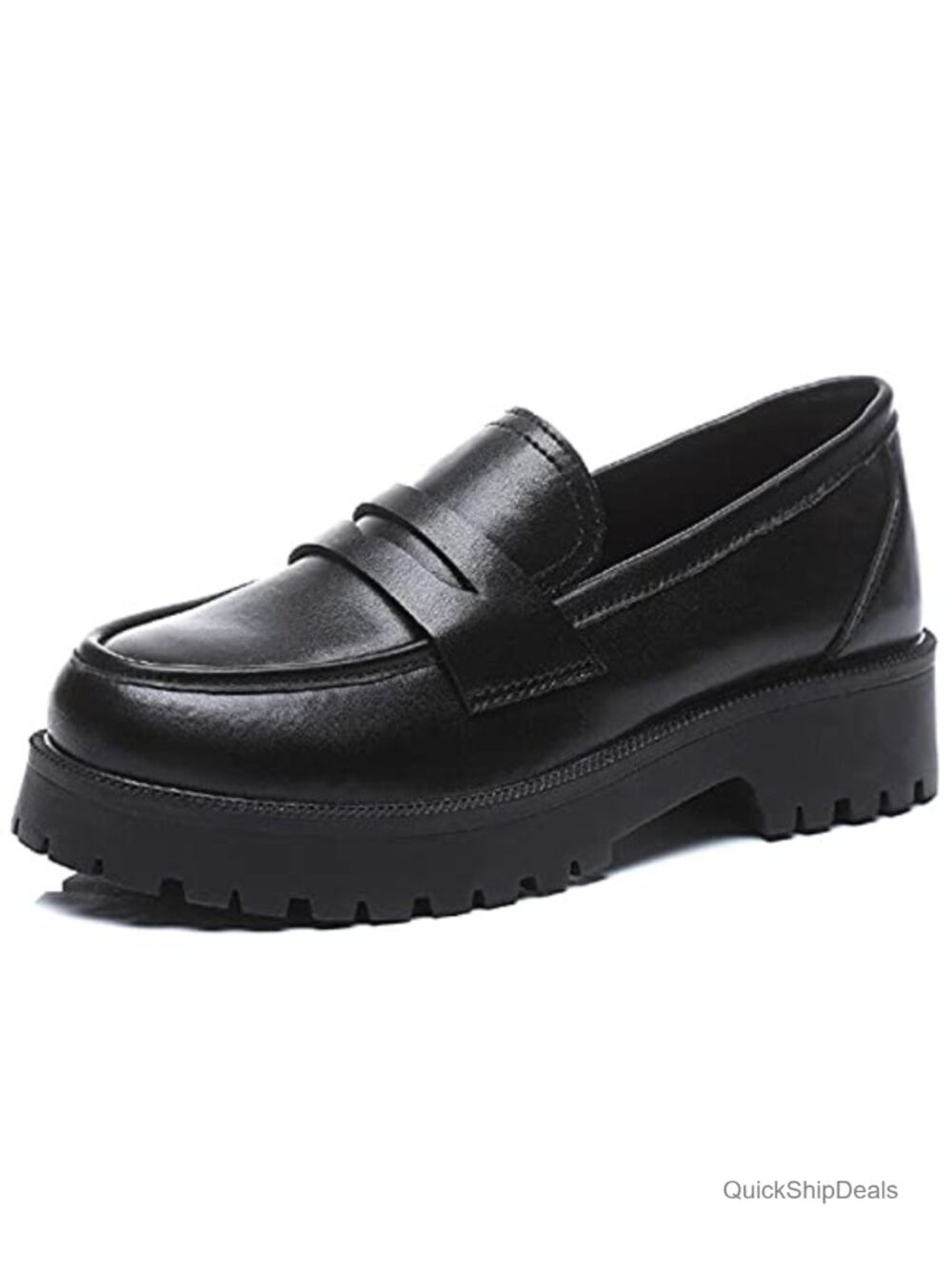U-lite Womens Chunky Heel Penny Loafers Slip On Dress Shoes Round Toe Rubber